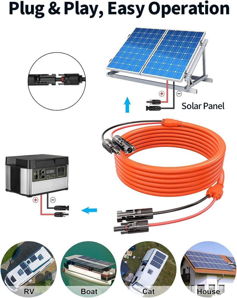 Tonton 10Ft 10AWG Solar Panel Extension Cable 6Mm² One-Piece Solar Cable with Ma