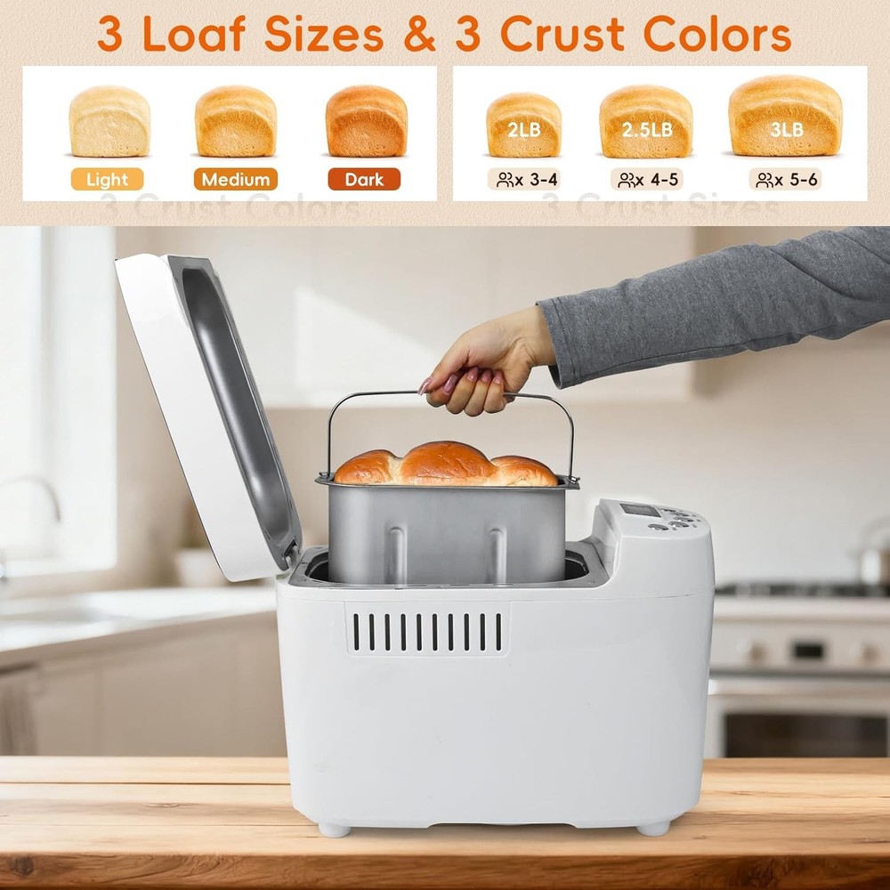 Davivy Bread Maker 3LB 15-in-1 Automatic Bread Machine w/ Silicone Baking Gloves