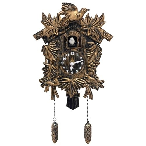 Vintage Brown Cuckoo Clock with Flapping Bird, Volume Adjustable, Battery Operat