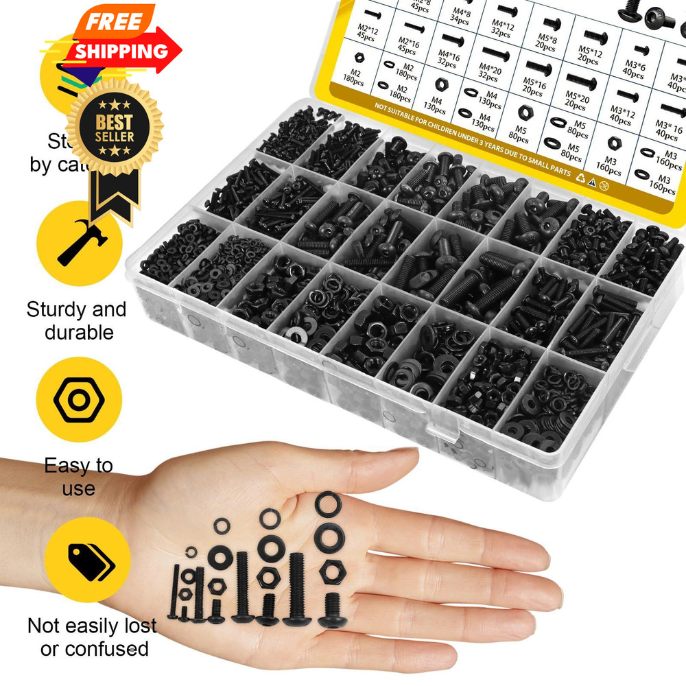 Fgruh 2200PCS M2 M3 M4 M5 M2M3M4M5 2200pcs, Black-Hex Socket Button Head
