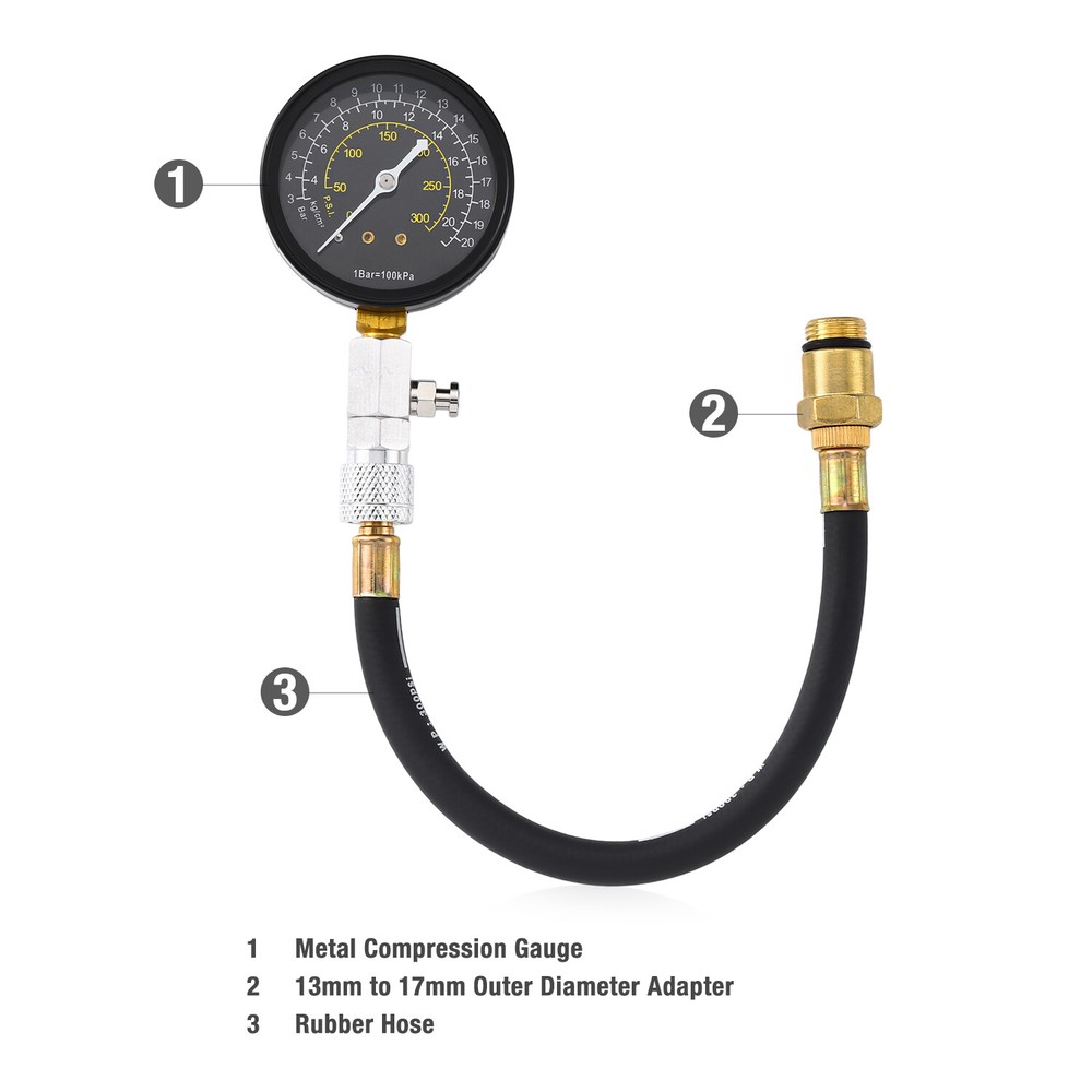 ENGINE COMPRESSION TESTER TESTING GAUGE GAGE CHECK TEST TOOL KIT