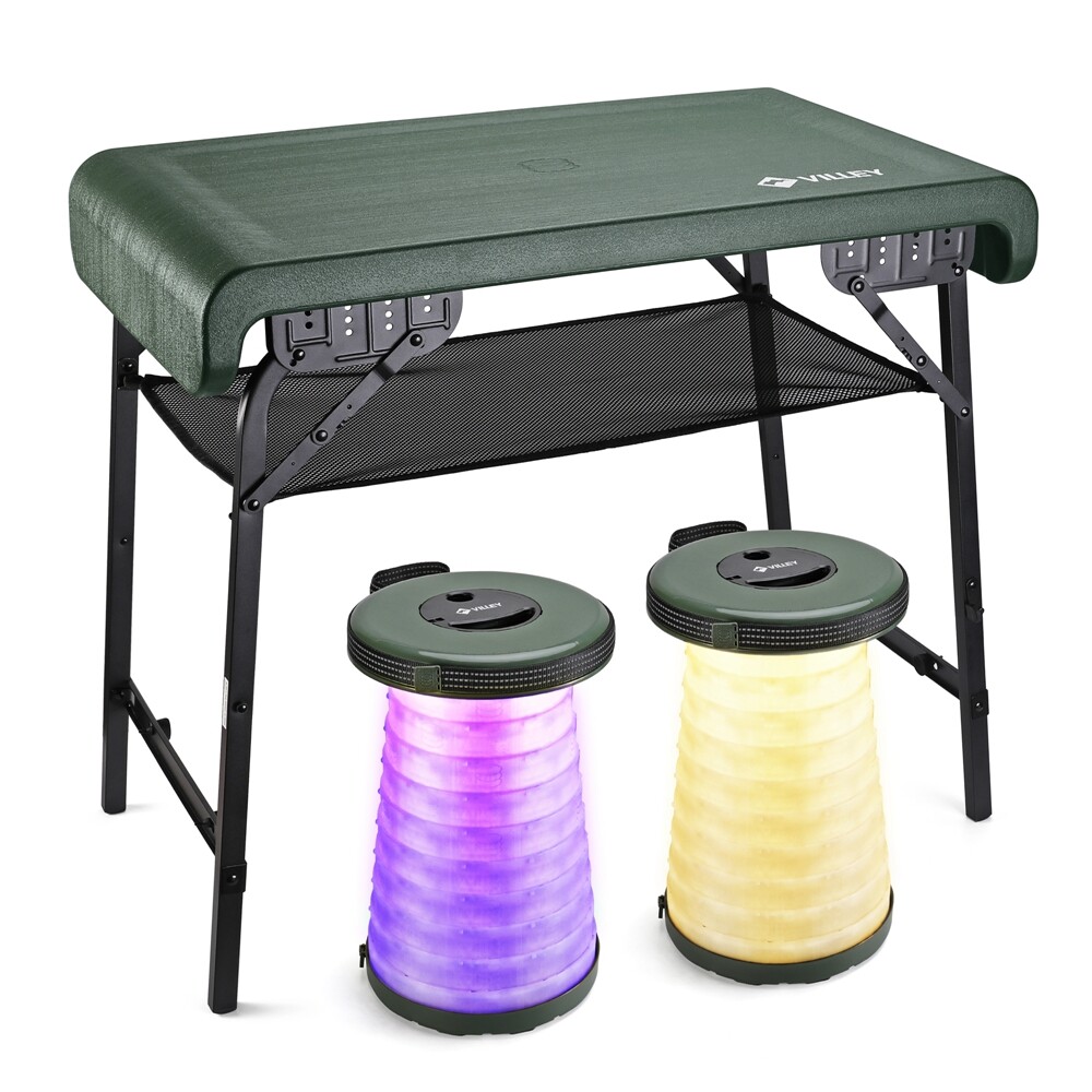 VILLEY Portable Table Stools Set 2.37ft Folding Camping Table Collapsible Stools