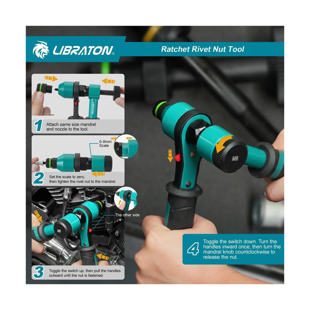 LIBRATON Rivet Nut Tool, Rivnut Tool, Professional Ratchet Nutsert Tool Kit, ...