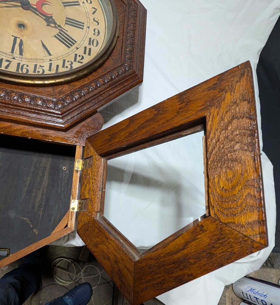 Antique Sessions Clock CO. "Patchen" Oak Calendar Wall Clock