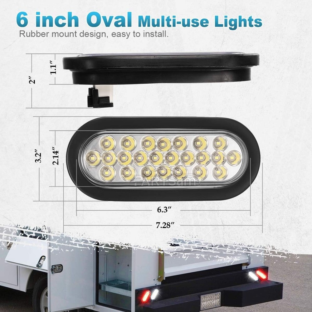 6 Inch Oval White Stop Turn Tail Reverse Fog Lights