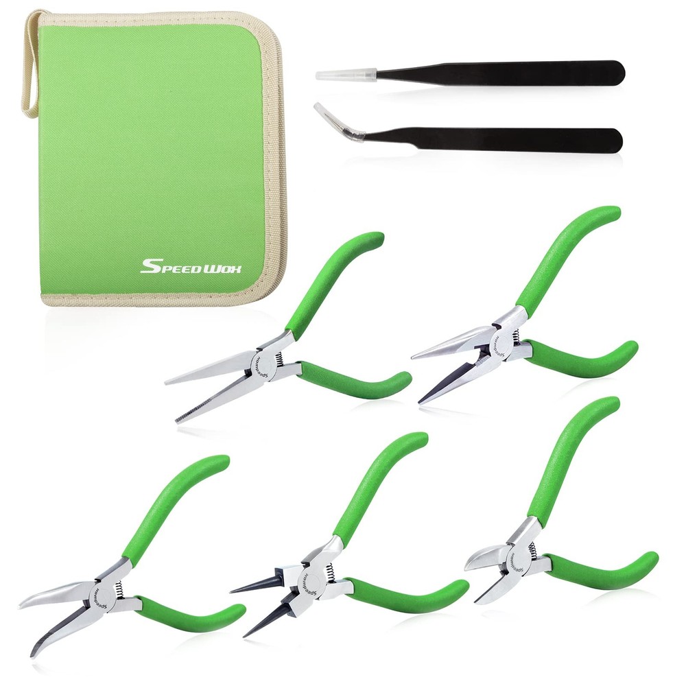 Mini Pliers Set with Case - 5pcs Including Flat, Round, Bent, Diagonal, Long ...