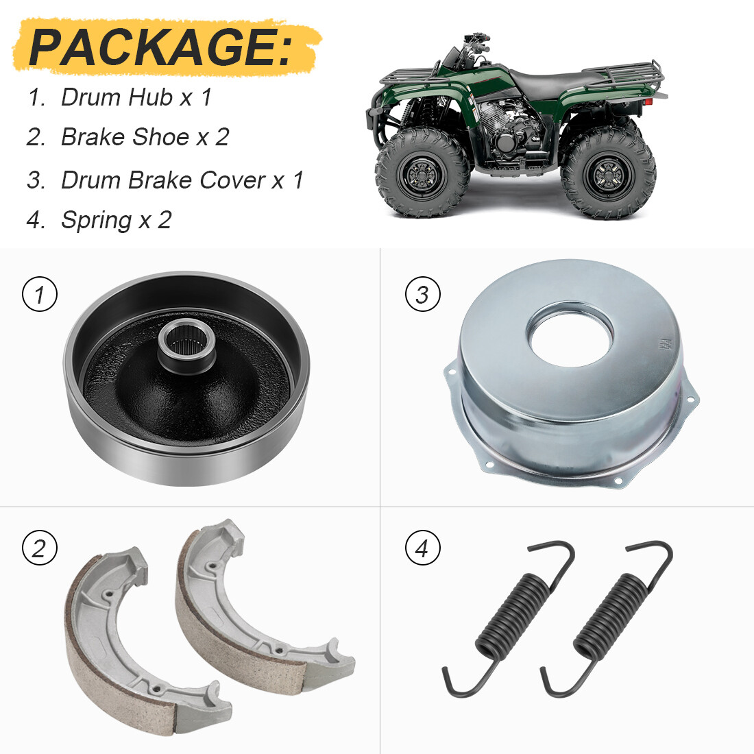 Rear Brake Drum Hub Shoes Cover Kit for Yamaha Big Bear 400 YFM400 4x4 2000-2004