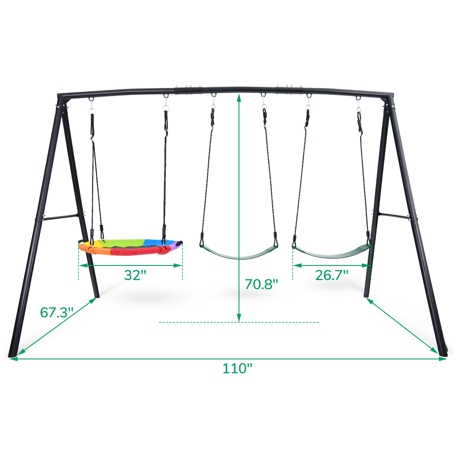 600lb Metal Swing Set for Kids Backyard Swing Set with 3 Swings Heavy Duty Frame