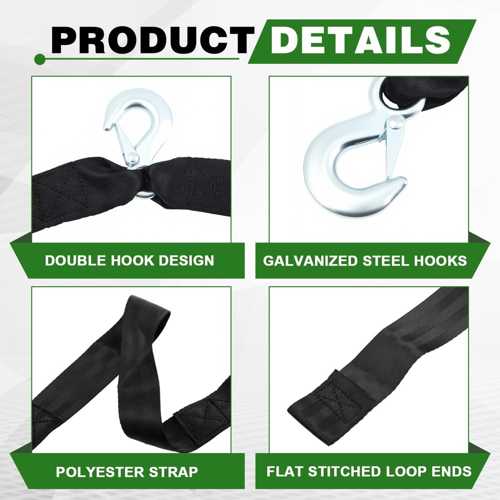 Bememo 2 Pack 2"x20' Boat Trailer Winch Strap w/ Double Hook 9642019