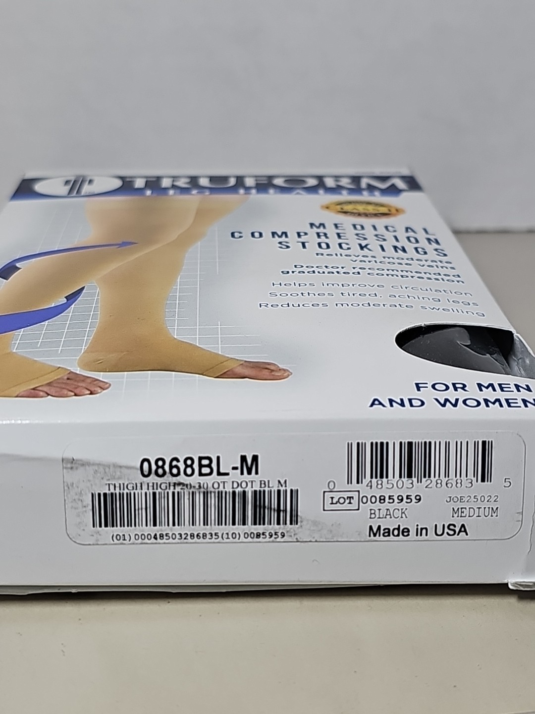 Truform Stockings THIGH HIGH•OPEN TOE•Dot Top: 20-30 mmHg M BLACK (0868BL-M)