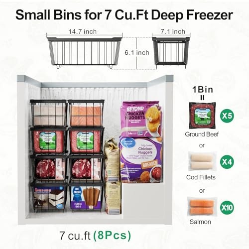 Freezer Organizer Bins - 8 Pack Small Stackable Deep Freezer Eight Pack