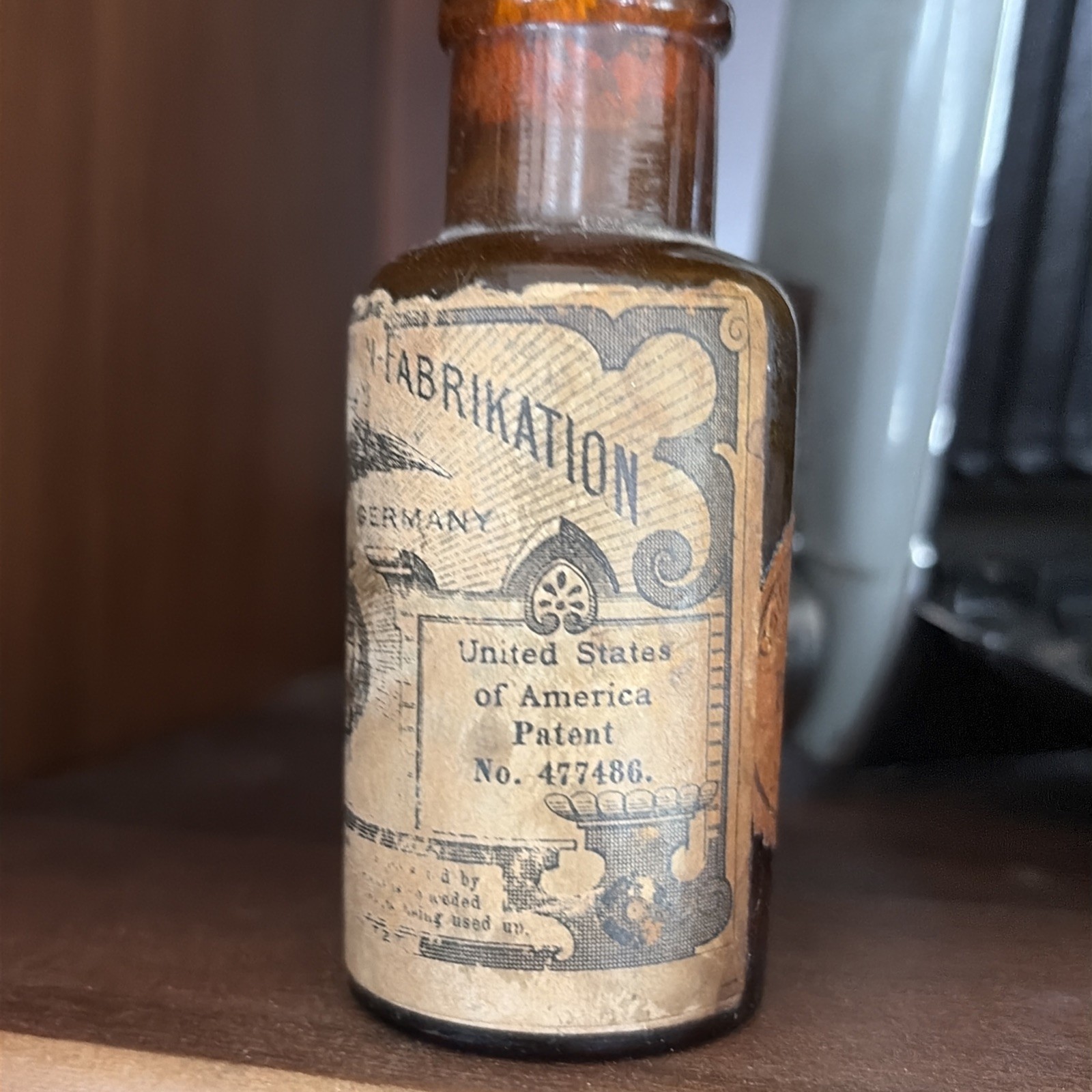 Antique Brown Bottle w Cork Photography Camera Amidol Solution GERMANY US PATENT