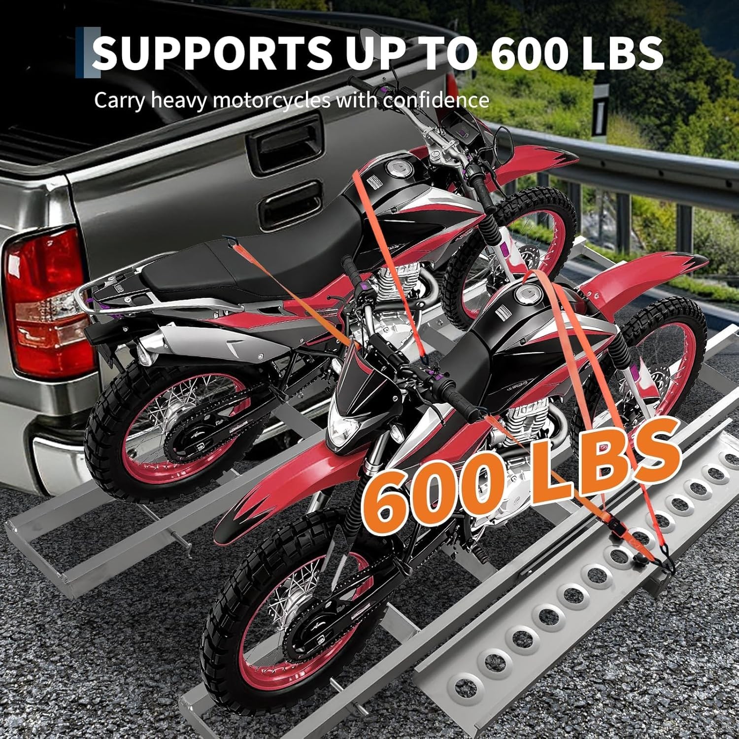 Dual Motorcycle Carrier Scooter Dirt Bike Hitch Mount 600LBS Rack Ramp Hauler us