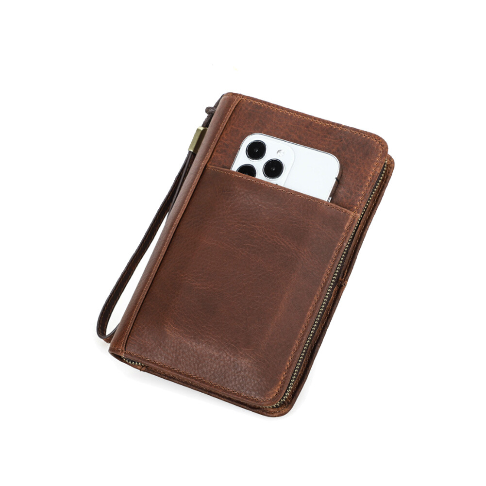 Genuine Leather Passport Cigar Case Travel Humidor Set Cutter Pocket box Brown