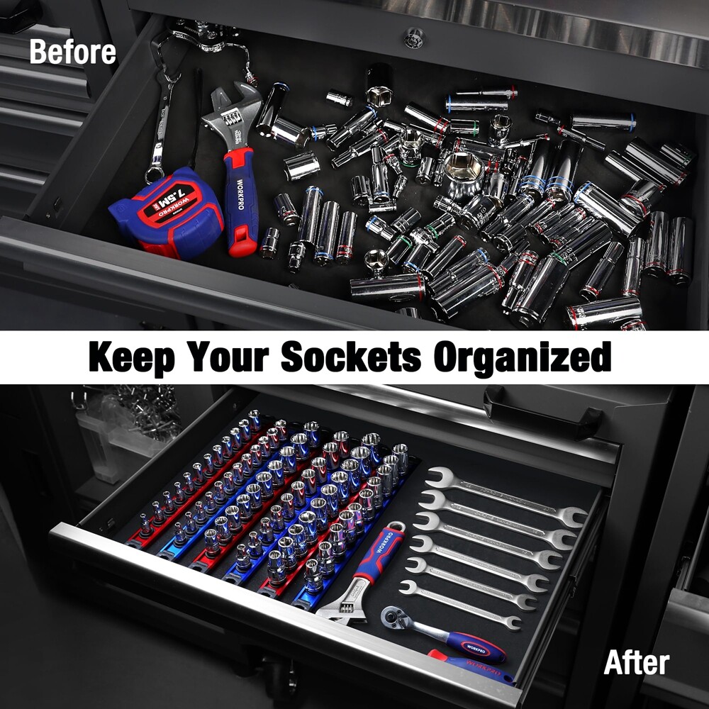 6PC Magnetic Socket Organizer Sets Aluminum Alloy Socket Rail Holder