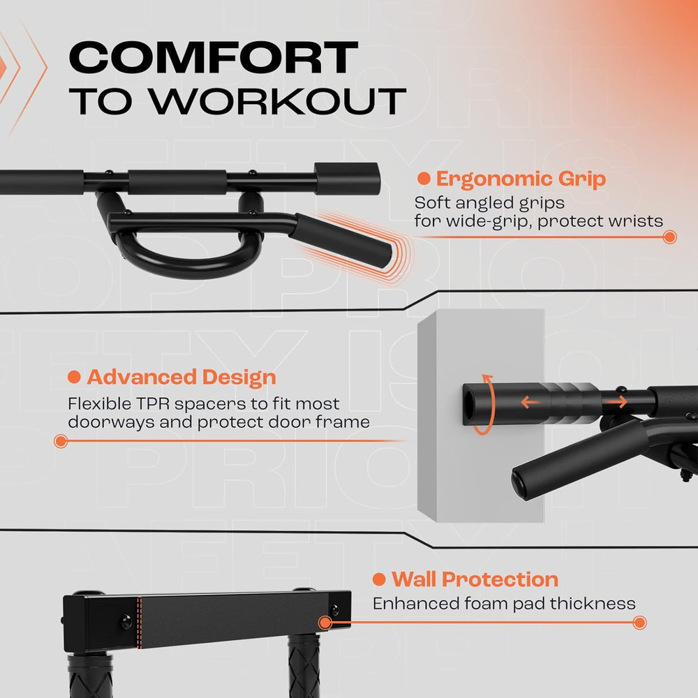 Heavy Duty Doorway Pull-Up Bar - Multi-Grip, Solid Bar Construction