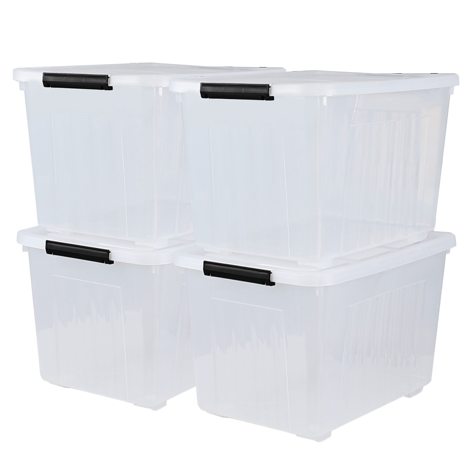 70 Quart Plastic Storage Box, Stackable Latching Bin with Lid & Wheels, 4-Packs