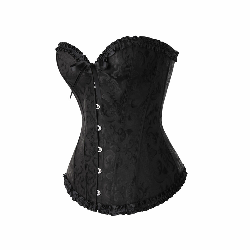 Women Basic Lace up Boned Corset Bustier Waist Training Sexy Lingerie+G-String