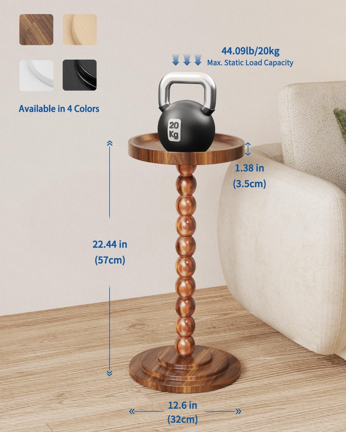 Round Wooden Side Table & Drink Table | Sturdy & Functional Mid-Century Moder...