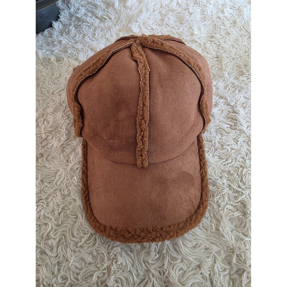 Brown Faux Shearling Trim Cap