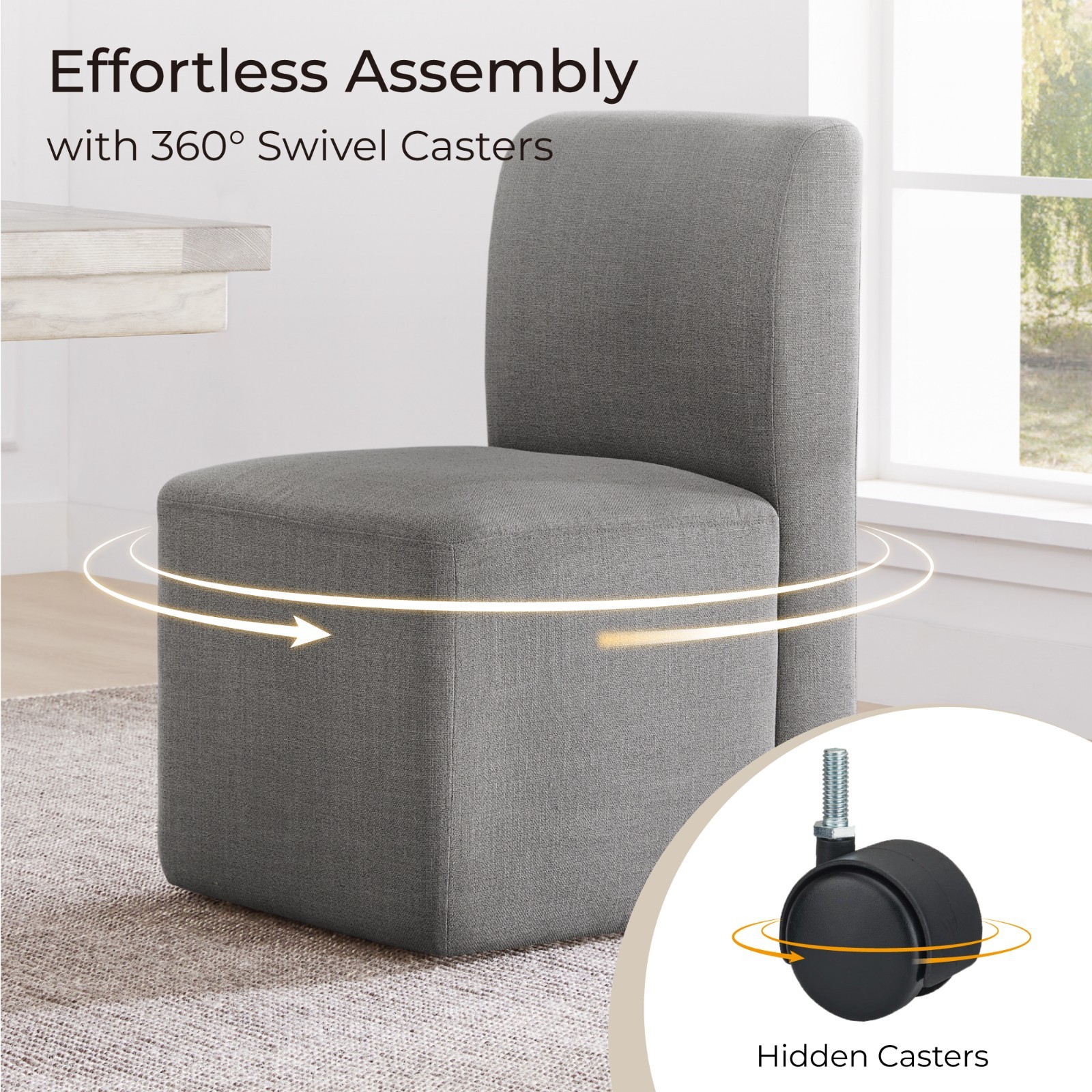 CHITA Dining Chairs with Casters Set of2, Upholstered Armless Rolling Chairs