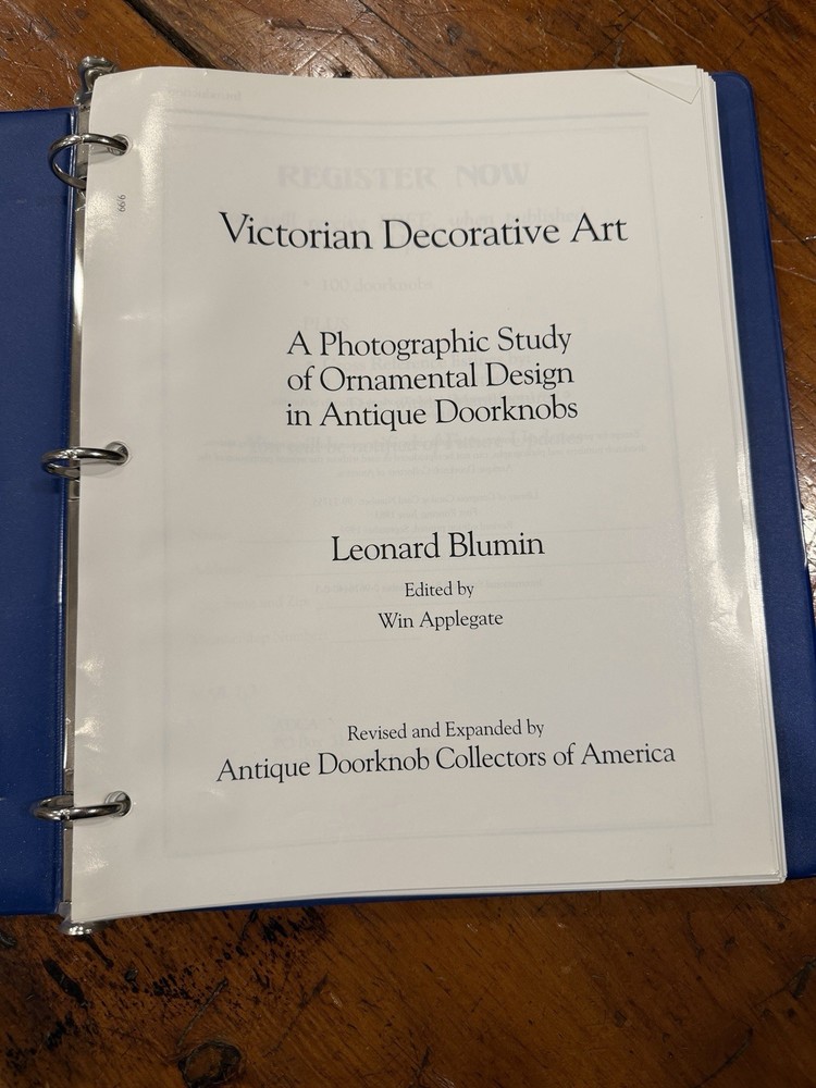 Antique Doorknob Book Reference Photographic Study Classification Blumin