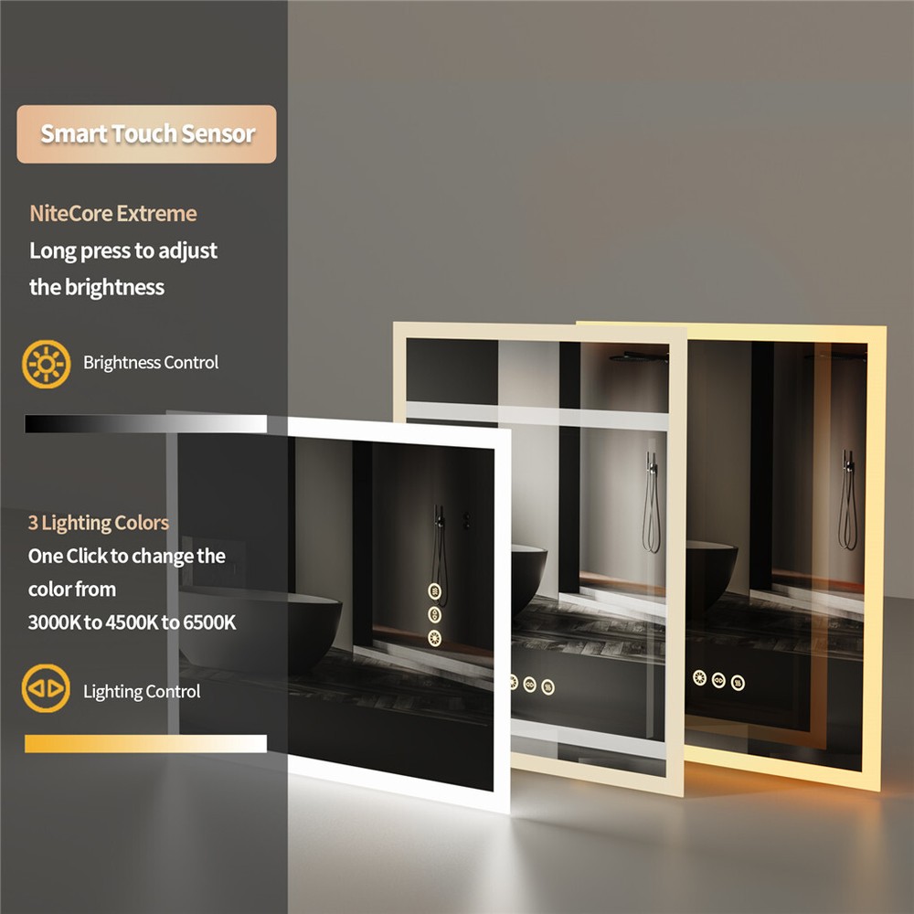 LED Bathroom Mirror Wall-Mounted Vanity Mirror Dimmable Anti-Fog Memory Function