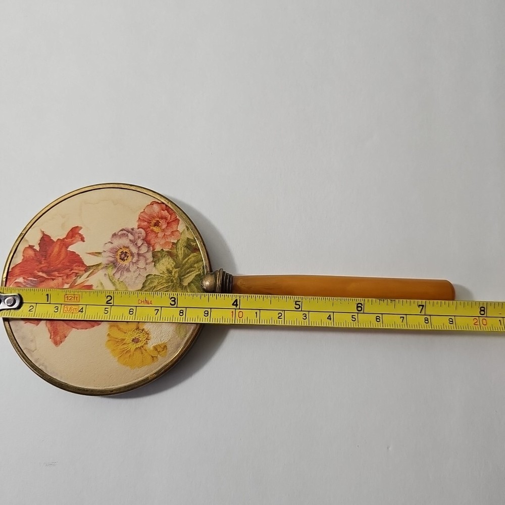 Vintage Vanity Hand Makeup Mirror With Butterscotch Handle