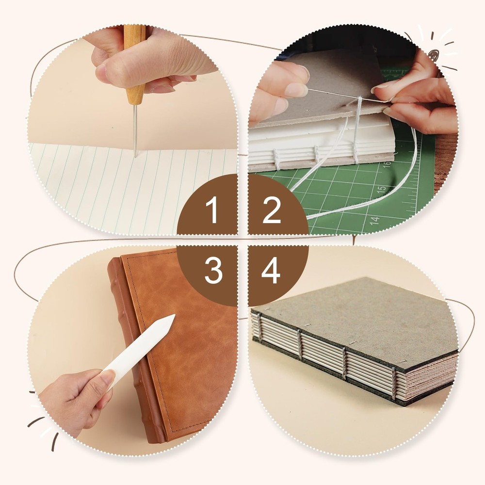 Bookbinding Tool Kit Awls Bone Folder Bristle Brush Needles Linen Thread Beeswax