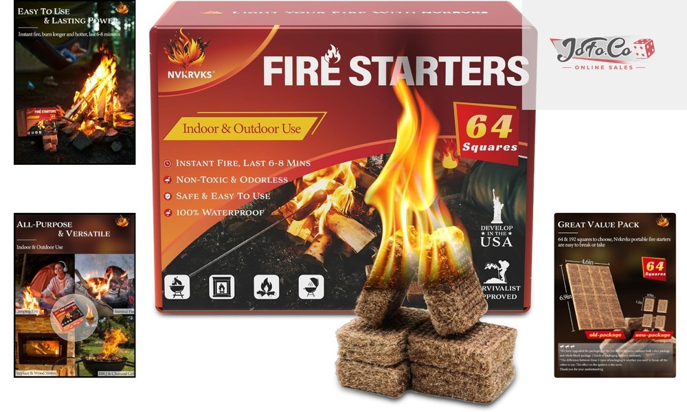 Natural & Safe 64 Mini Fire Starter Cubes for Campfires & BBQs - Easy Ignition