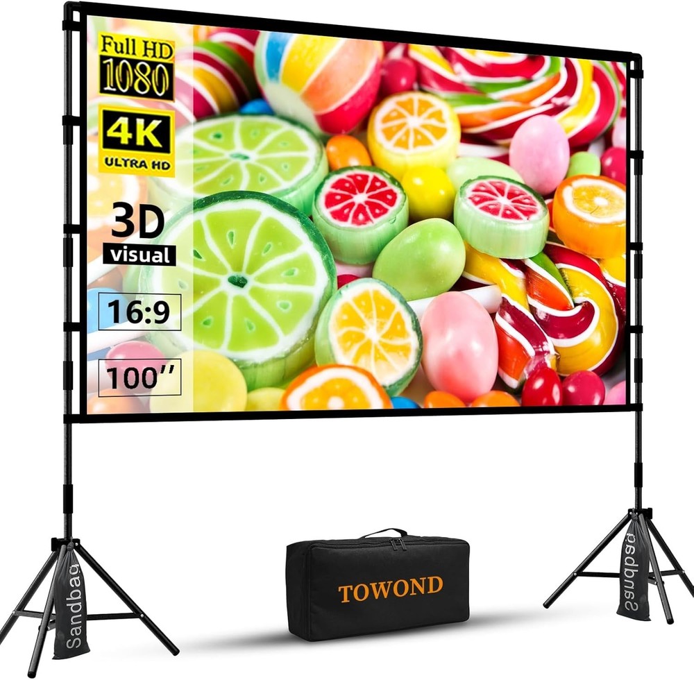 Projector Screen with Stand, Outdoor Projector Screen Portable Indoor Project...