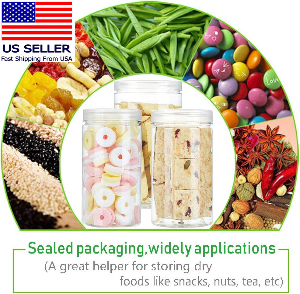 3 PCS 46Oz/1360Ml Clear Plastic round Storage Jars,Empty Plastic Jars with Lids,