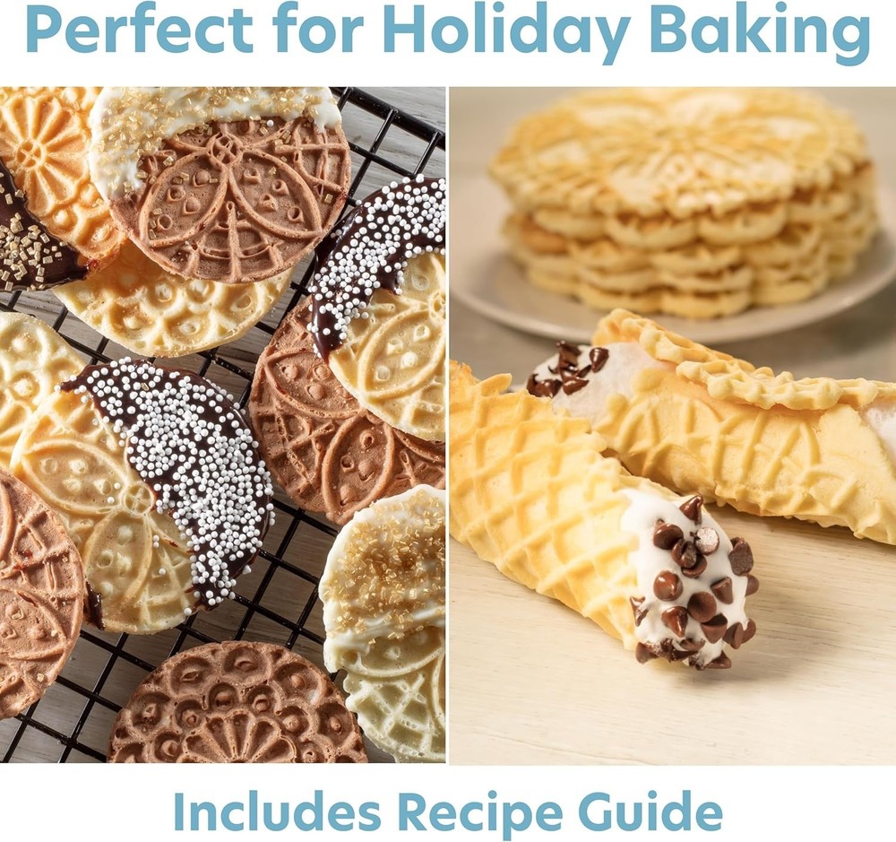 Mini Electric Pizzelle Maker- Makes 1 Personal Tiny Sized 4" Traditional Ital...