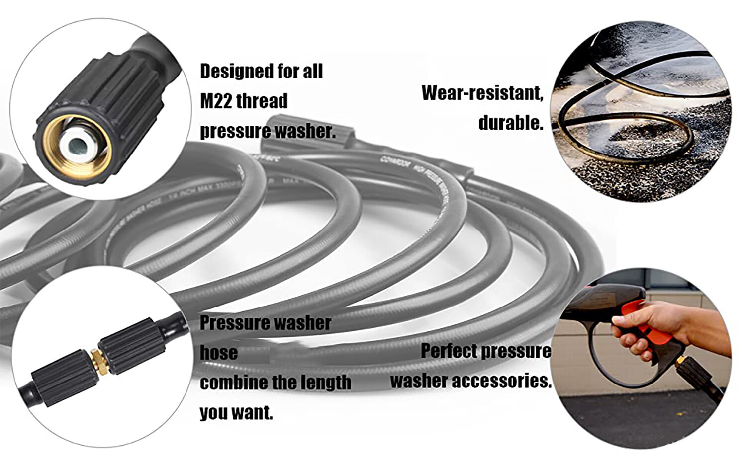 High Pressure Washer Hose 25/50/100ft 5800PSI M22 Power Washer Extension Hose