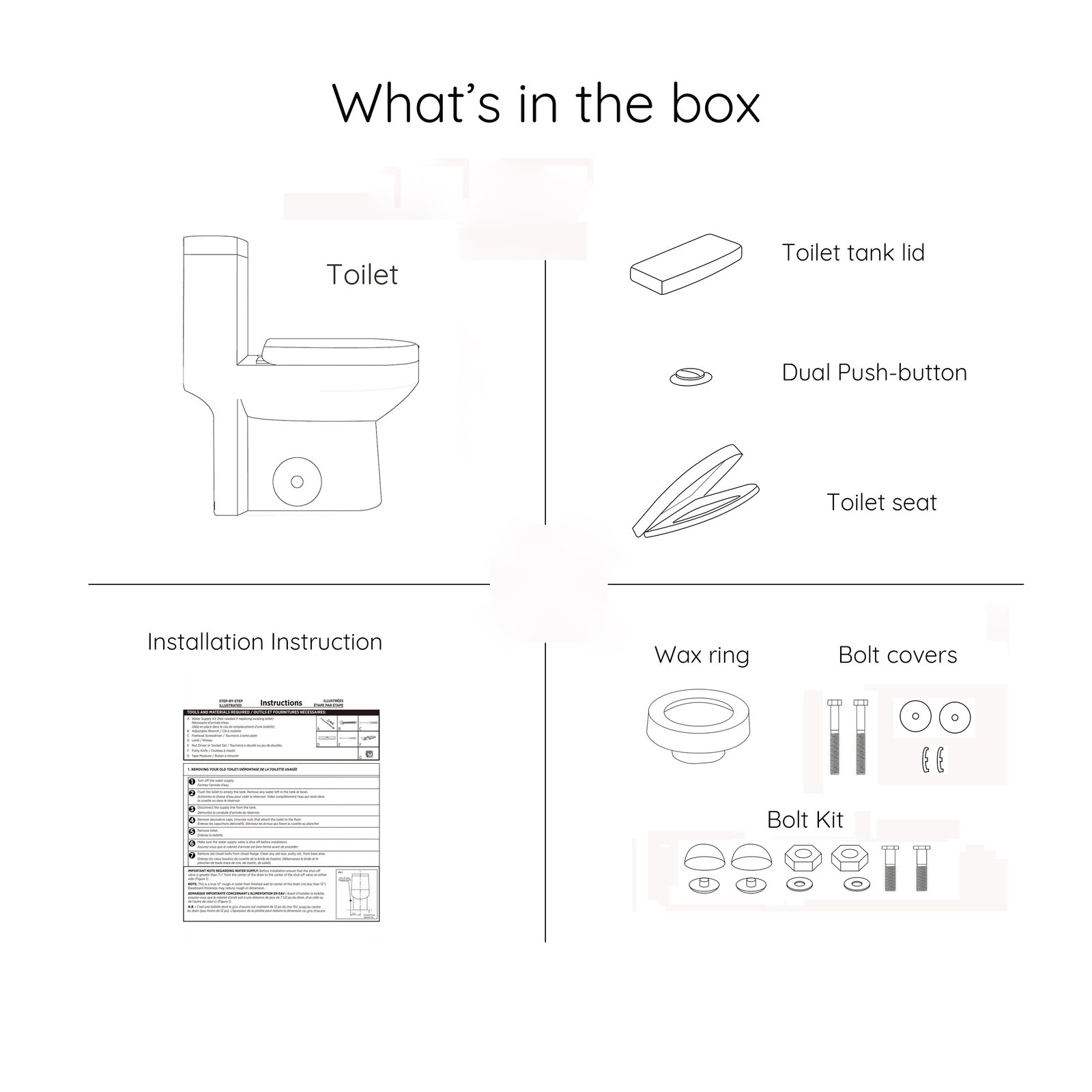 HOROW Modern Small Toilet One Piece Toilet White Dual Flush w/ Soft Close Seat