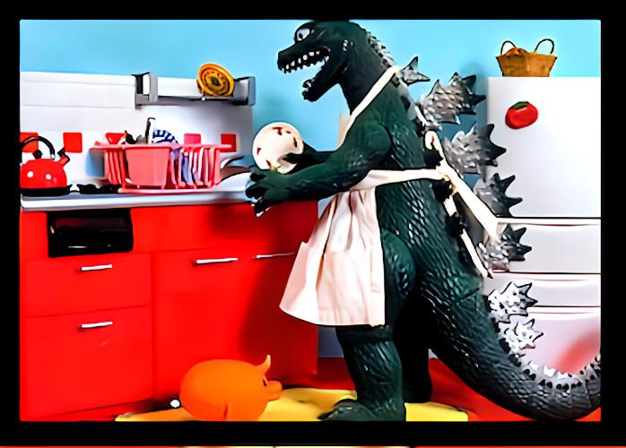 Godzilla Mom Dressed In Apron Kitchen Doing Dishes Chores MAGNET