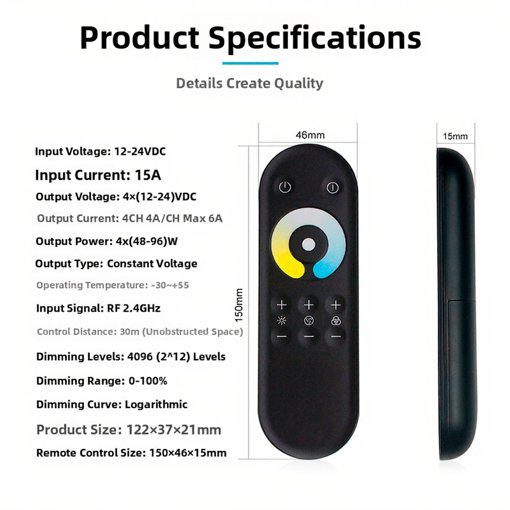 RF2.4GQ Wireless Touch Dimmer Controller for Warm Cool White LED Lighting