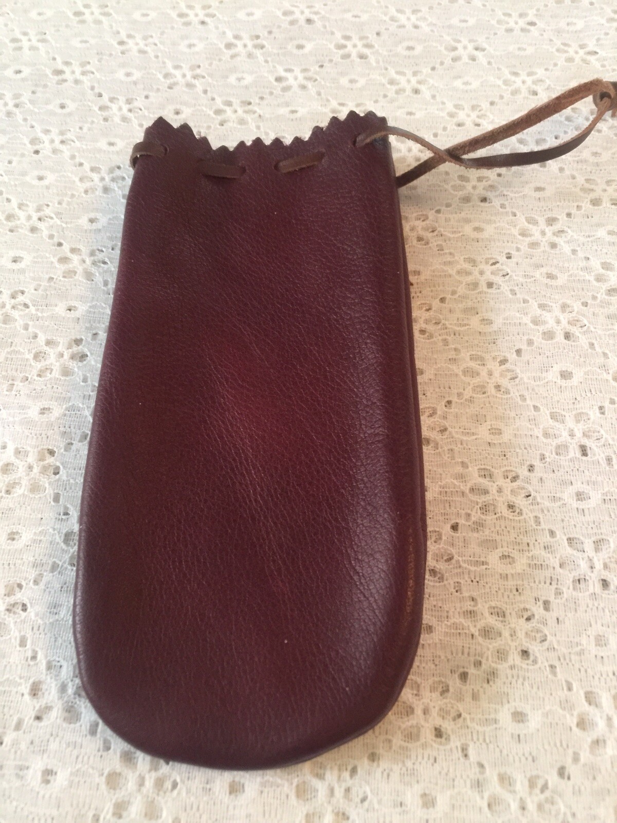 Leather Drawstring Pouch Hand Made In U.S.A. Coins, Crystals, Eye Glass Case NEW
