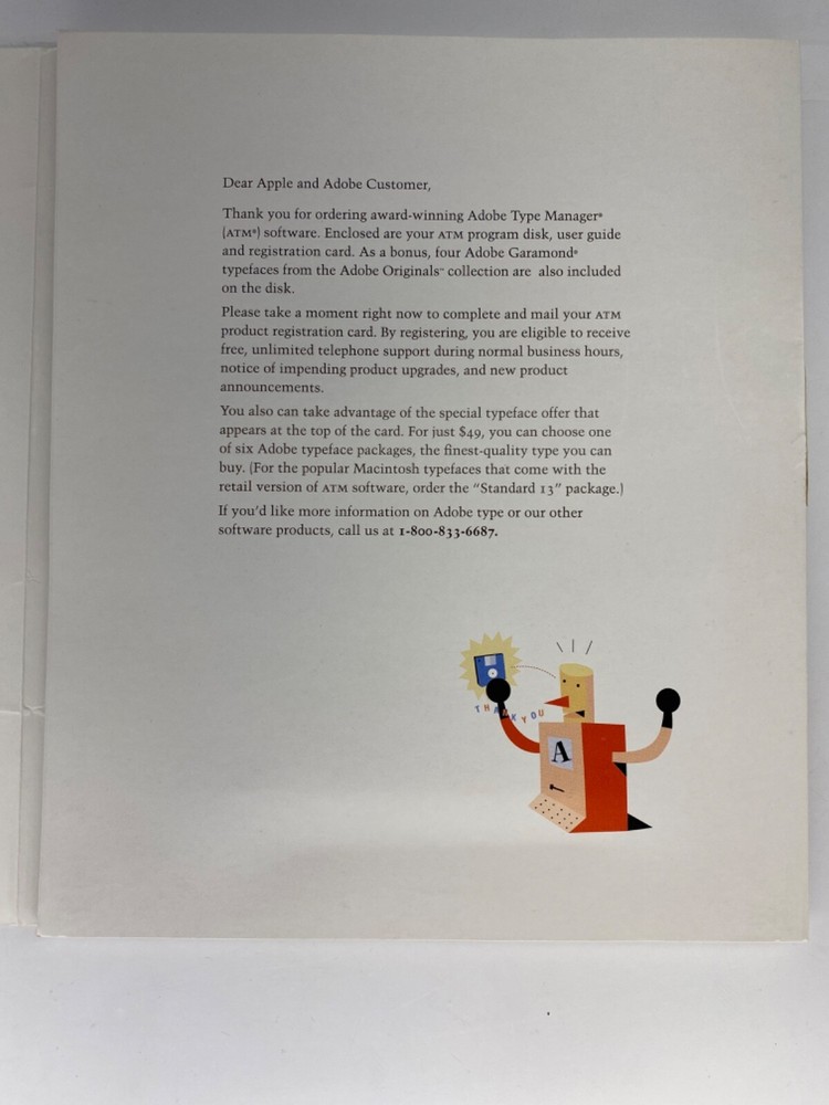 VTG ADOBE Type Manager ATM Macintosh Version 3.5” Floppy w/ User Guide + Folder