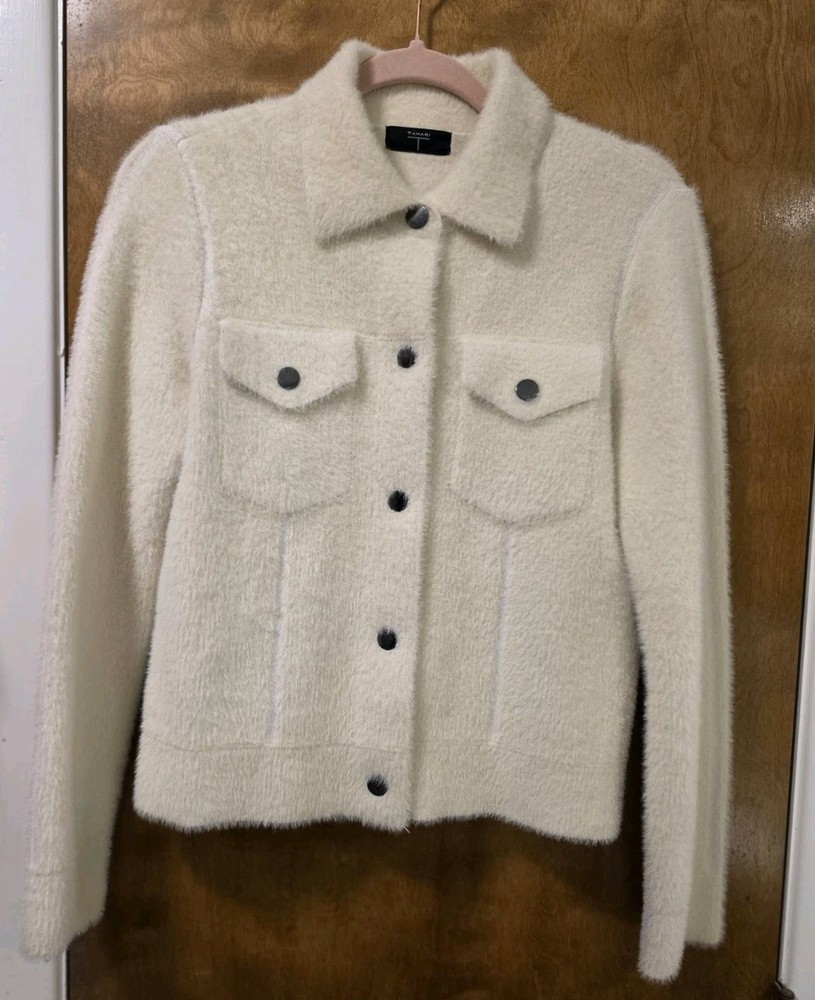 TAHARI Cream White Teddy Bear Shacket Size Small Euc