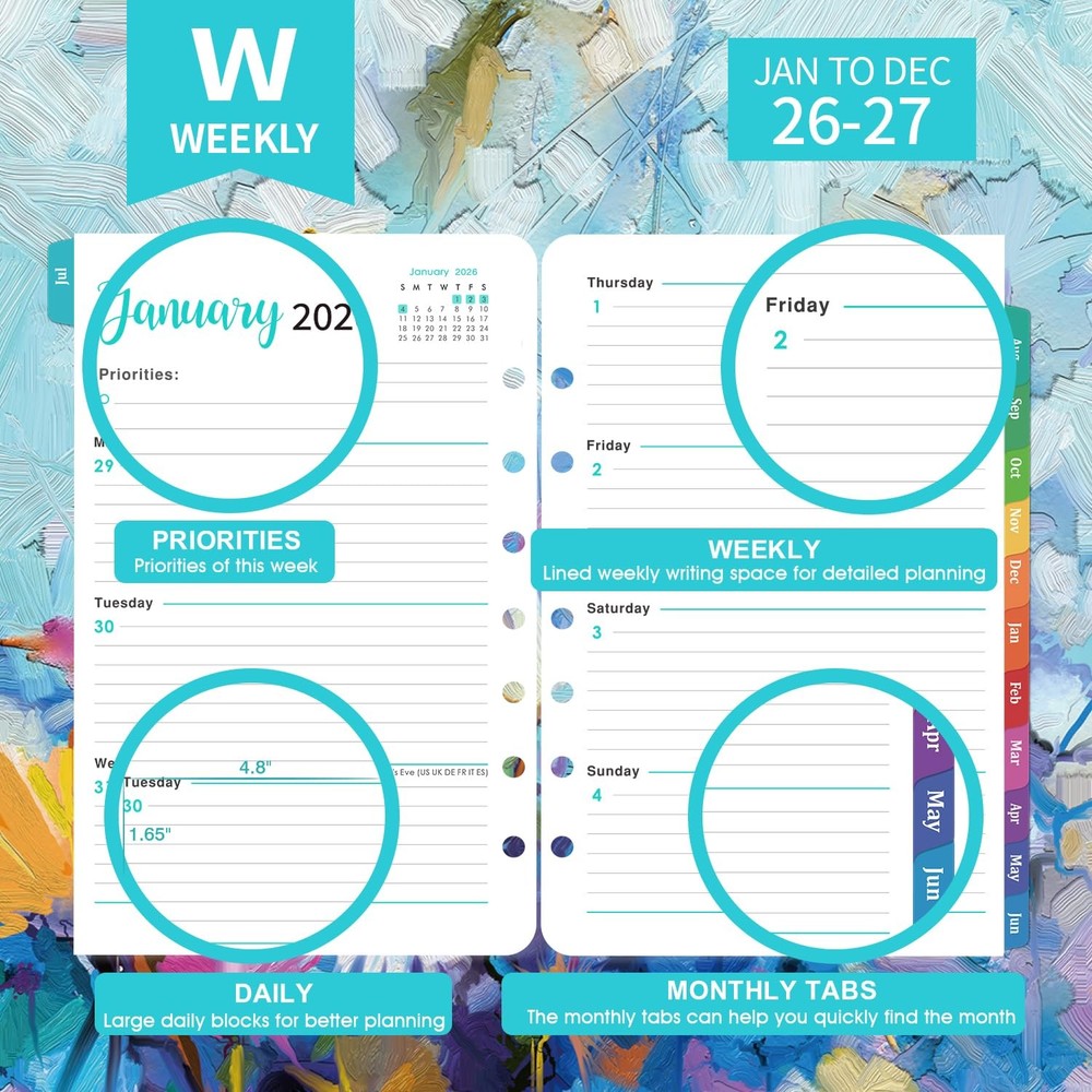 2026-2027 Planner Refills - Inserts with 7-Hole multicolor