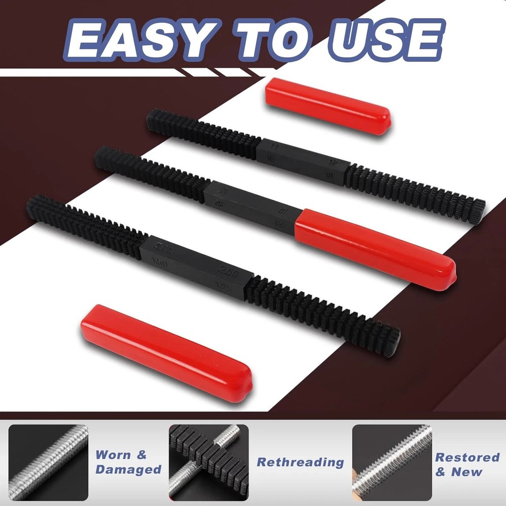 3Pcs Thread File Set, Thread Restorer File Set, Thread Restoring Chaser Files Me