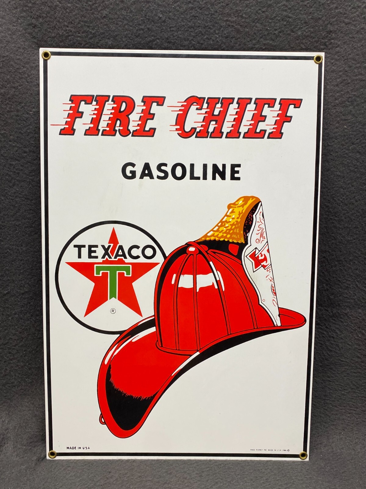 Vintage Texaco Fire Chief Gasoline Metal Sign Ande Rooney 1986 USA 10.5”x16"