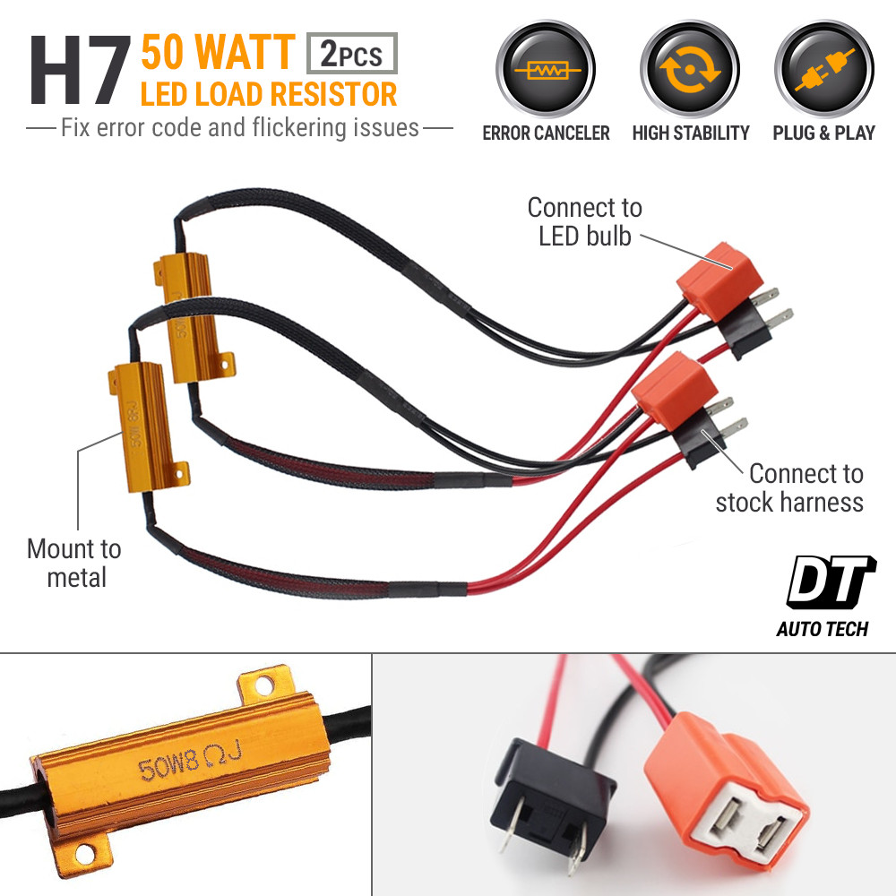 H7 LED DRL Fog Light Canbus 50W 6Ohm Load Resistor Wiring Canceller Decoder