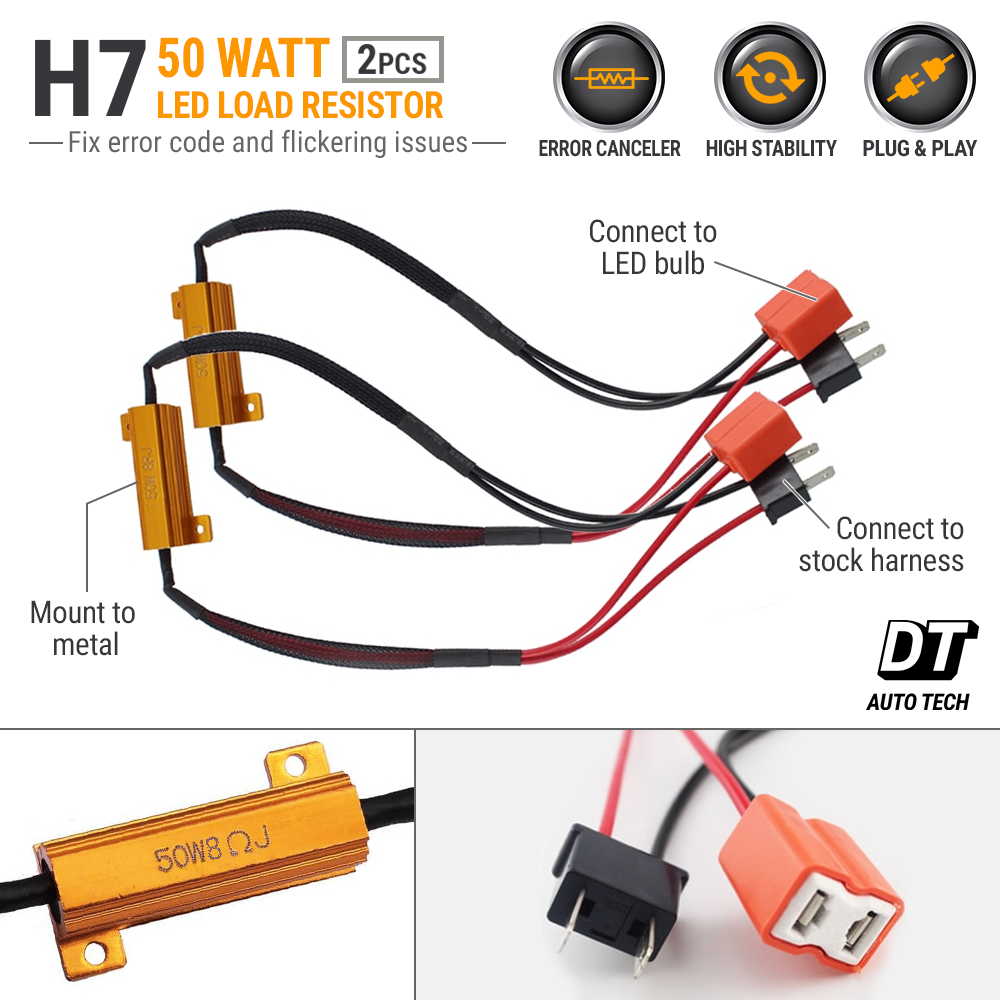 H7 LED DRL Fog Light Canbus 50W 6Ohm Load Resistor Wiring Canceller Decoder