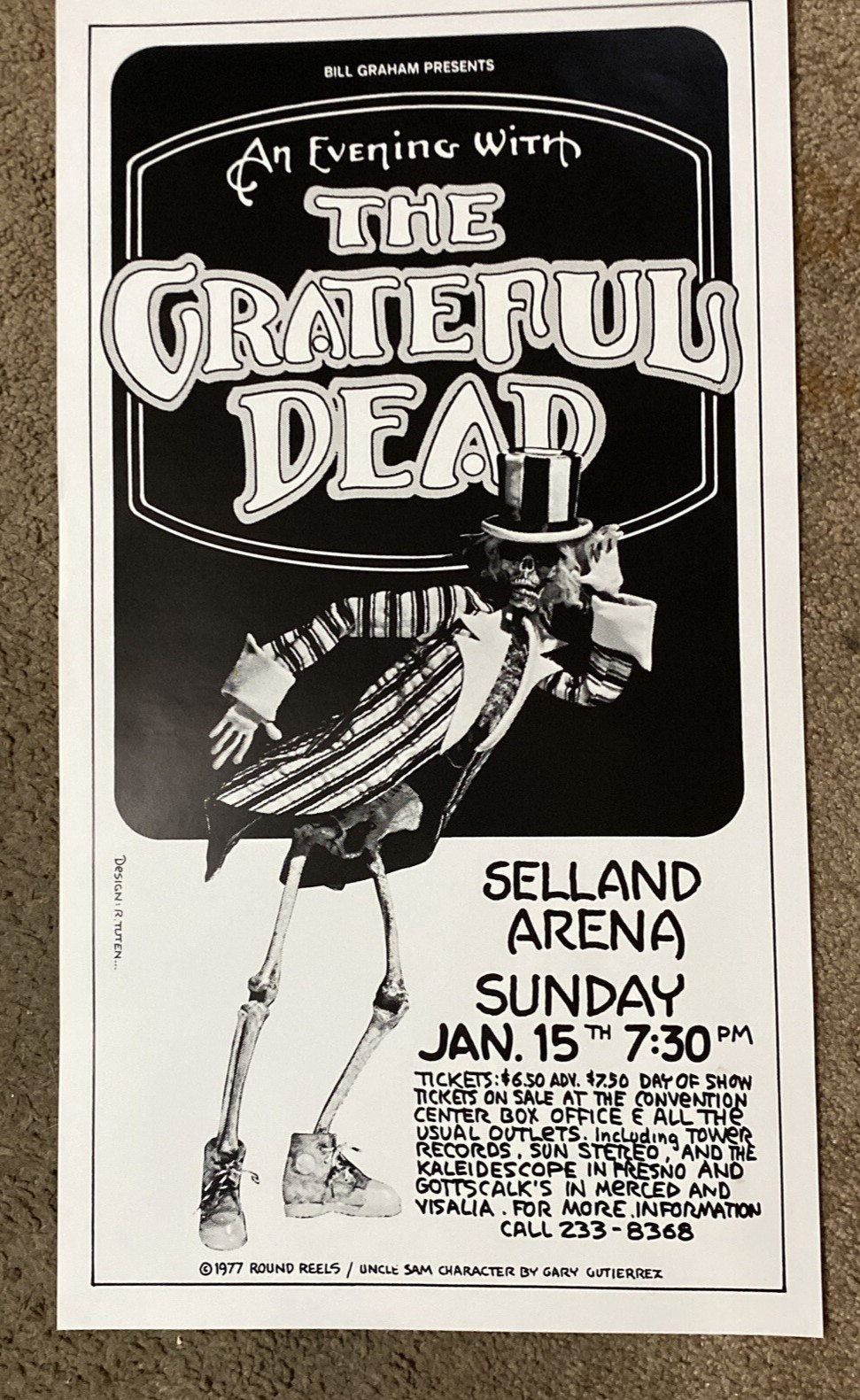 1978 Selland Arena Grateful Dead Concert 2nd Printing Poster Jerry Garcia.