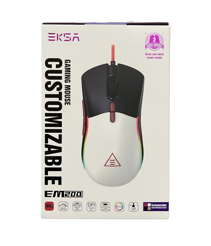 EKSA Gaming Mouse, Customizable Black & White Computer Mouse, Ergonomic Mouse
