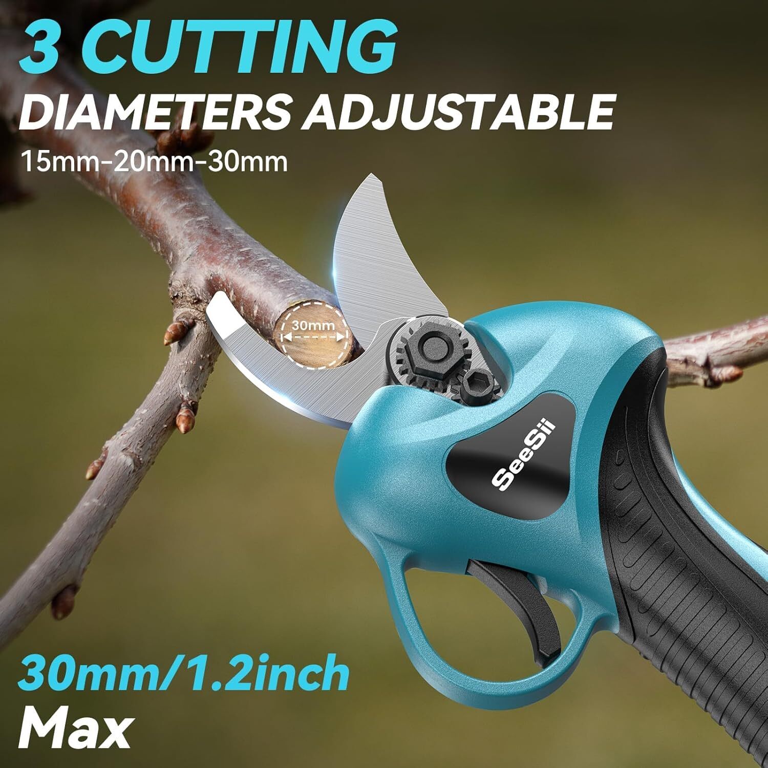 Seesii 2-in-1 Cordless Pole Pruning Shears, 15Ft Reach Brushless 2x4.0A Battery