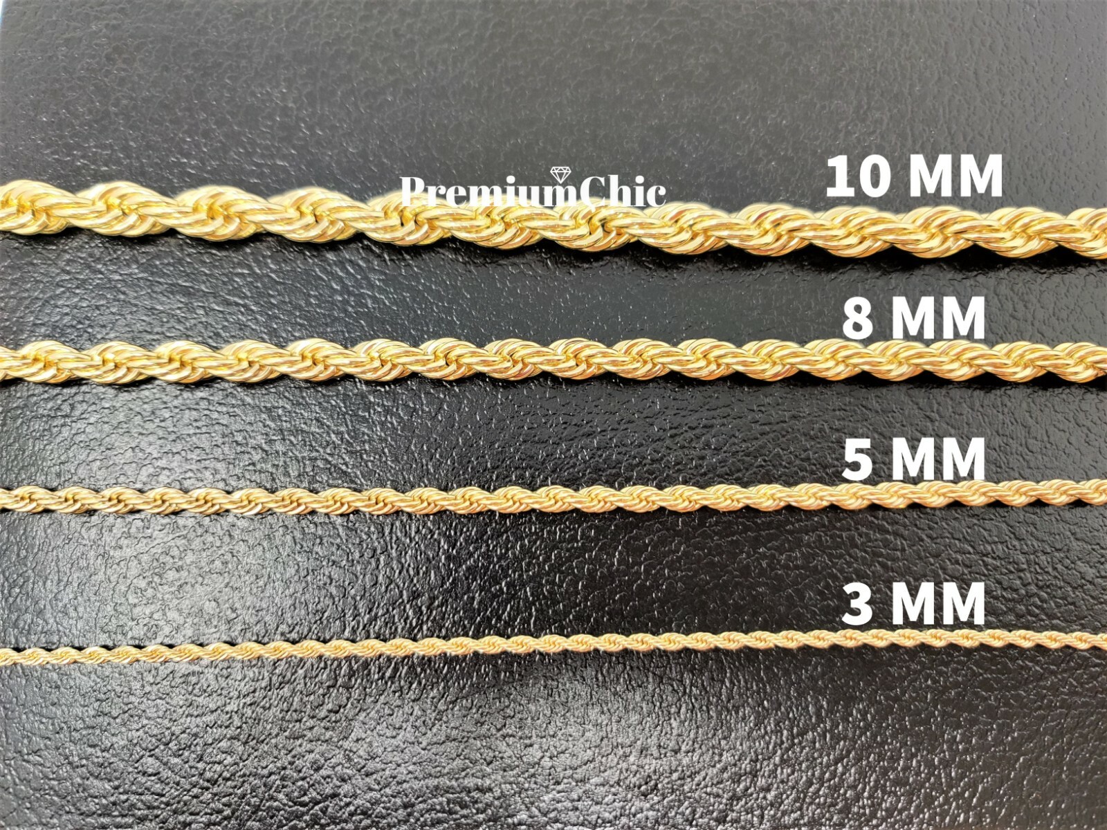 Rope Chain Necklace 3mm to 10mm 16" to 30" 14K Gold Plated Mens Hip Hop Jewelry