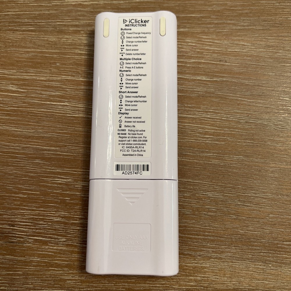 iClicker 2 Student Remote Classroom Response Control Powers On/Not Tested